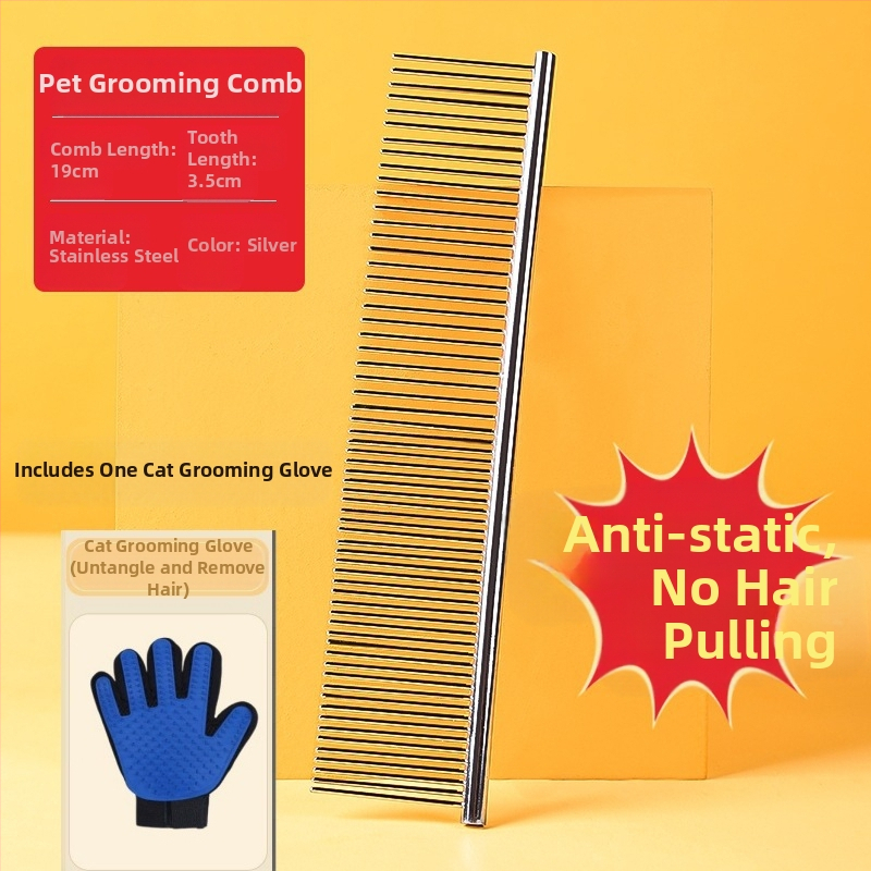 Senwei метален гребен за дългокосмести домашни любимци, със гъст дву-зъбен дизайн за разплитане и премахване на косми, подходящ за кучета и котки