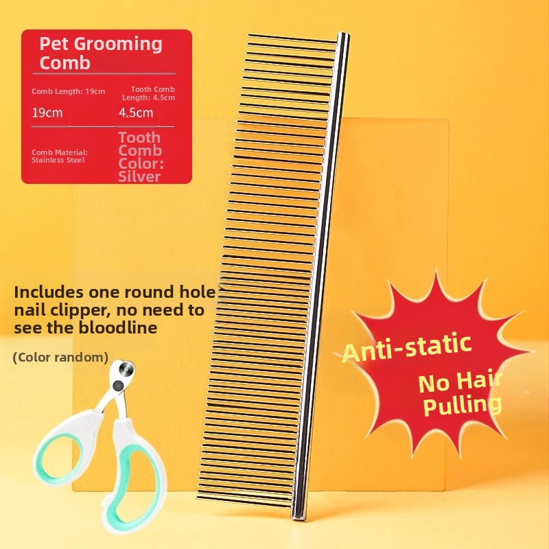 Senwei метален гребен за дългокосмести домашни любимци, със гъст дву-зъбен дизайн за разплитане и премахване на косми, подходящ за кучета и котки