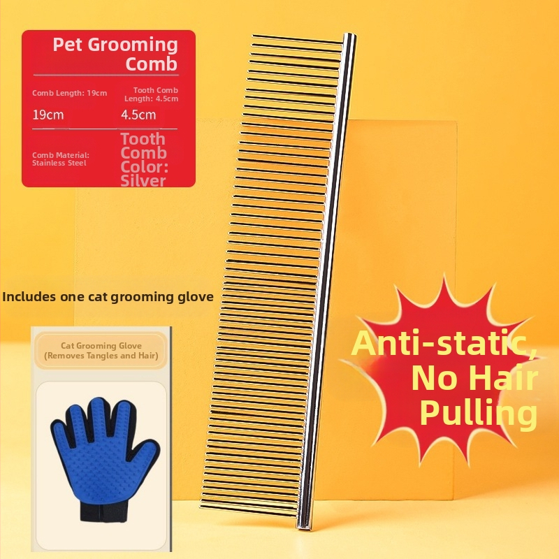 Senwei метален гребен за дългокосмести домашни любимци, със гъст дву-зъбен дизайн за разплитане и премахване на косми, подходящ за кучета и котки