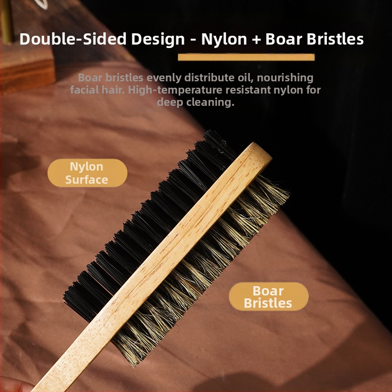 Craftsman drevený obojstranný kef pre fúzy s bristami zo svine, na údržbu a čistenie vlasov, pôvod Guangzhou