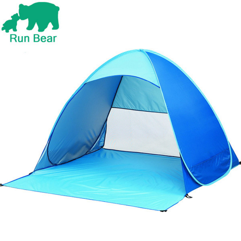 Dubultās personas automātiskā pludmales teltī ar ātru atvēršanu un saules aizsardzību; ārējā: poliesters; iekšējā: 190T ar sudraba pārklājumu; ārējā ūdensizturība 1000–1500 mm; apakšējā 1000–1500 mm; svars 1 kg