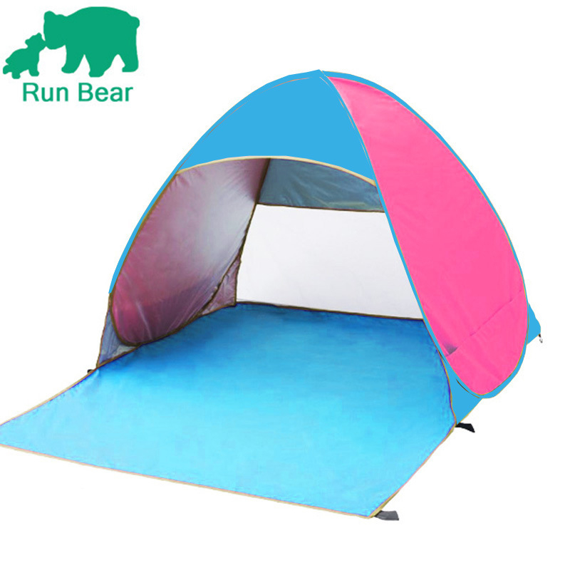 Dubultās personas automātiskā pludmales teltī ar ātru atvēršanu un saules aizsardzību; ārējā: poliesters; iekšējā: 190T ar sudraba pārklājumu; ārējā ūdensizturība 1000–1500 mm; apakšējā 1000–1500 mm; svars 1 kg