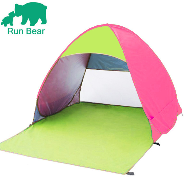 Dubultās personas automātiskā pludmales teltī ar ātru atvēršanu un saules aizsardzību; ārējā: poliesters; iekšējā: 190T ar sudraba pārklājumu; ārējā ūdensizturība 1000–1500 mm; apakšējā 1000–1500 mm; svars 1 kg