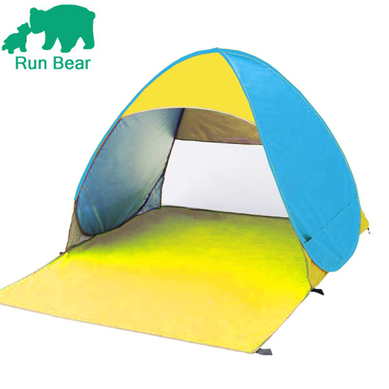 Dubultās personas automātiskā pludmales teltī ar ātru atvēršanu un saules aizsardzību; ārējā: poliesters; iekšējā: 190T ar sudraba pārklājumu; ārējā ūdensizturība 1000–1500 mm; apakšējā 1000–1500 mm; svars 1 kg