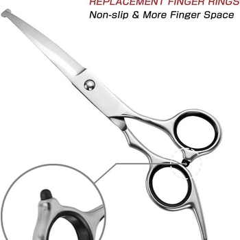 Комплект ножици за подстригване на кучета от неръждаема стомана — безопасна кръгла глава, извита долна част и ножици с плоски зъби