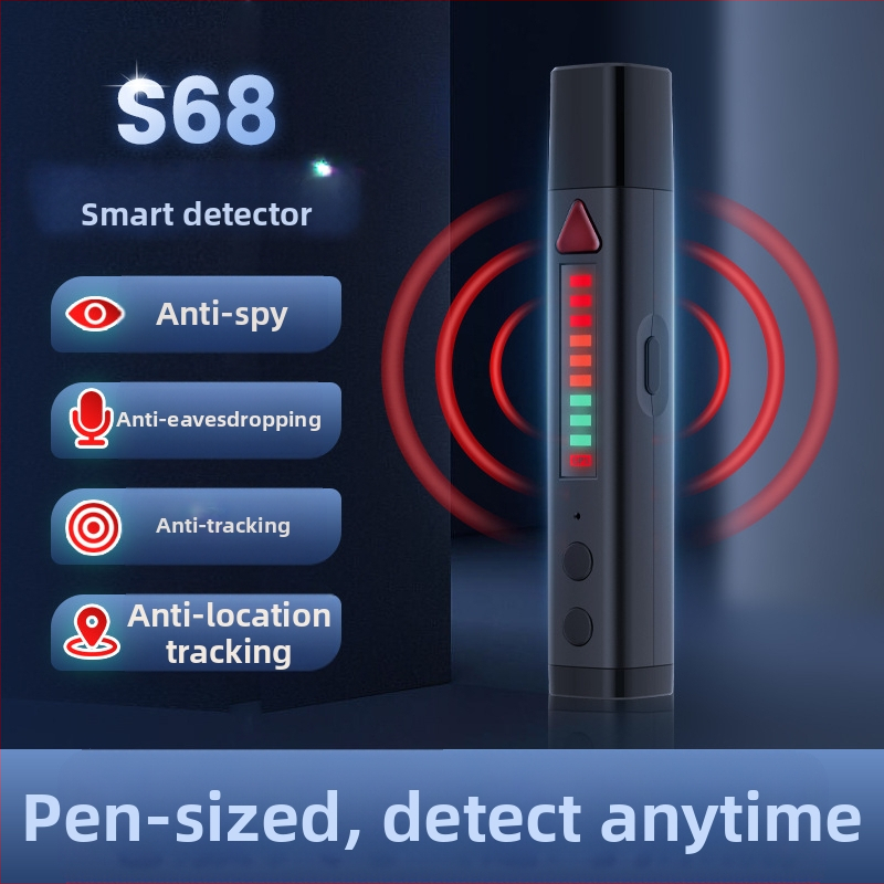 S68 bezvadu signālu detektors – pildspalvas stila detektors kamerām, frekvences josla 1-8000, detekcijas diapazons 0.1-10, izmēri 120×18×18 mm