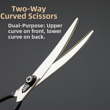 Комплект ножици за подстрижка на домашни любимци, цялостна стоманена конструкция, извити нагоре и надолу остриета, за подстригване на козината на кучета