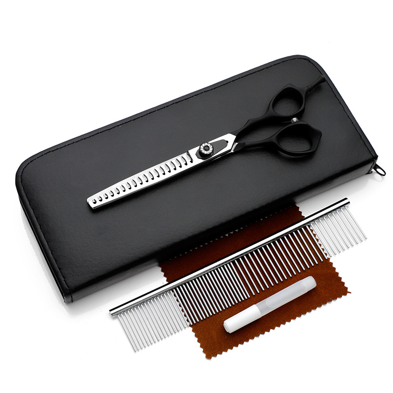 Комплект ножици за подстрижка на домашни любимци, цялостна стоманена конструкция, извити нагоре и надолу остриета, за подстригване на козината на кучета