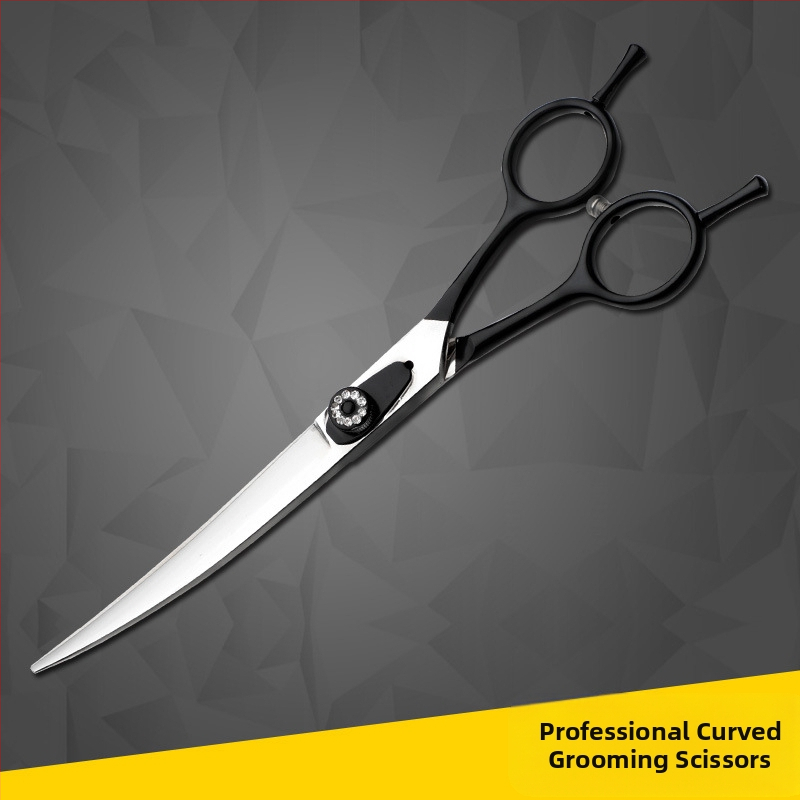 Комплект ножици за подстрижка на домашни любимци, цялостна стоманена конструкция, извити нагоре и надолу остриета, за подстригване на козината на кучета