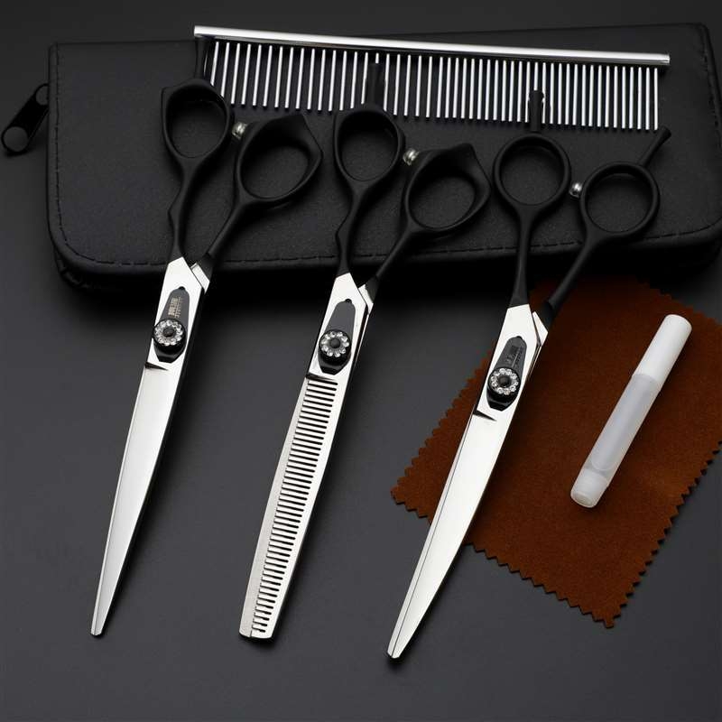 Комплект ножици за подстрижка на домашни любимци, цялостна стоманена конструкция, извити нагоре и надолу остриета, за подстригване на козината на кучета