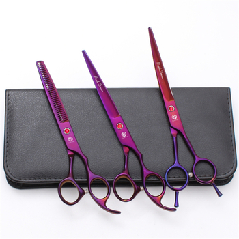 3-частен комплект неръждаеми ножици за подстригване на домашни любимци — прави ножици, ножици с плоски зъби и извити глави