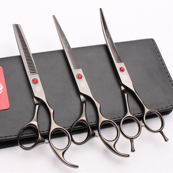 3-частен комплект неръждаеми ножици за подстригване на домашни любимци — прави ножици, ножици с плоски зъби и извити глави