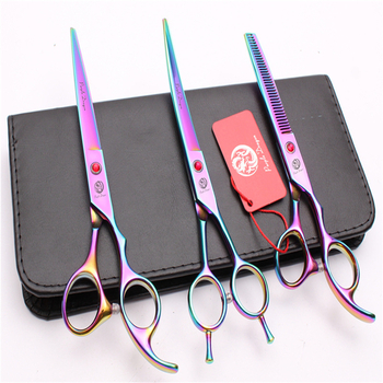 3-частен комплект неръждаеми ножици за подстригване на домашни любимци — прави ножици, ножици с плоски зъби и извити глави