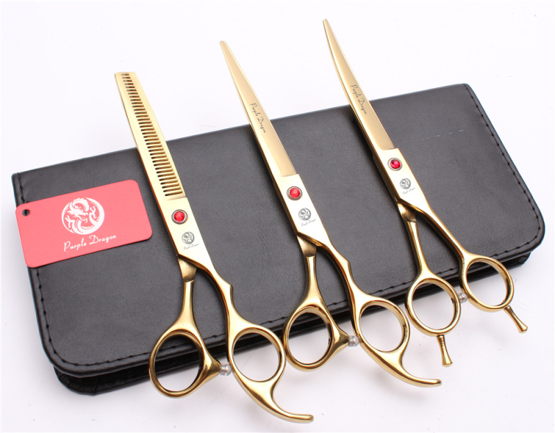 3-частен комплект неръждаеми ножици за подстригване на домашни любимци — прави ножици, ножици с плоски зъби и извити глави