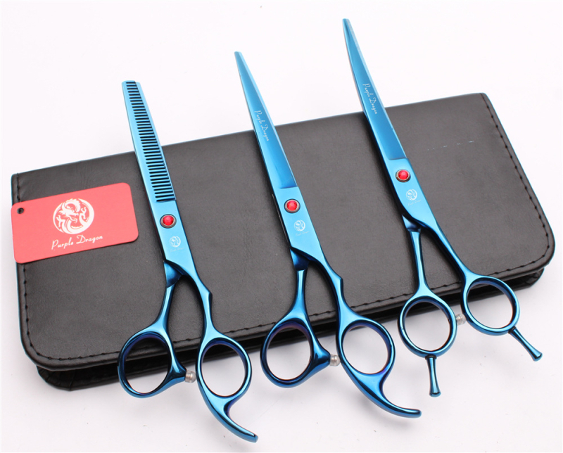 3-частен комплект неръждаеми ножици за подстригване на домашни любимци — прави ножици, ножици с плоски зъби и извити глави