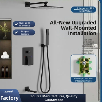 Slėptas sienos dušo komplektas, vario konstrukcija, kvadratinis lietaus dušas, temperatūros reguliavimas, modelis zs-anz