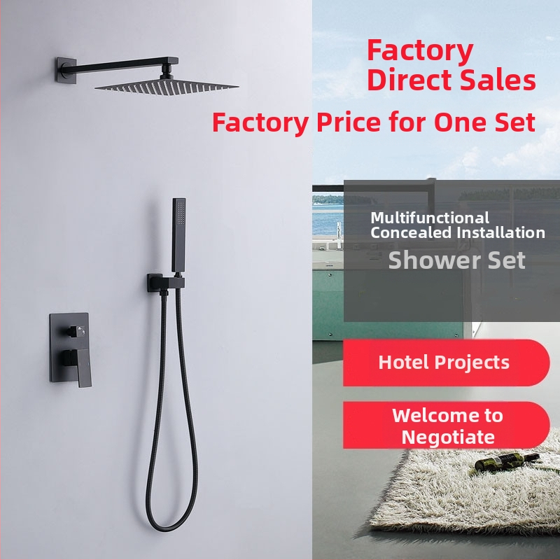 Slėptas sienos dušo komplektas, vario konstrukcija, kvadratinis lietaus dušas, temperatūros reguliavimas, modelis zs-anz