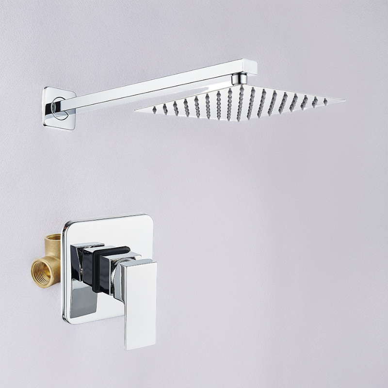 Slėptas sienos dušo komplektas, vario konstrukcija, kvadratinis lietaus dušas, temperatūros reguliavimas, modelis zs-anz
