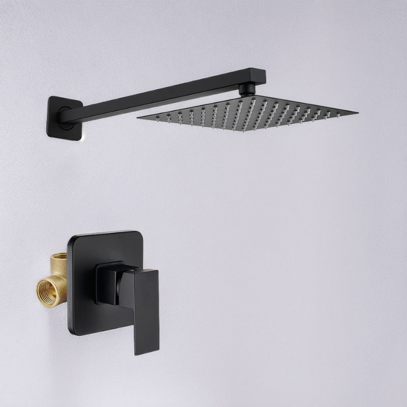 Slėptas sienos dušo komplektas, vario konstrukcija, kvadratinis lietaus dušas, temperatūros reguliavimas, modelis zs-anz
