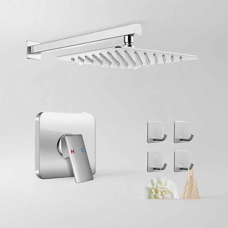 Slėptas sienos dušo komplektas, vario konstrukcija, kvadratinis lietaus dušas, temperatūros reguliavimas, modelis zs-anz