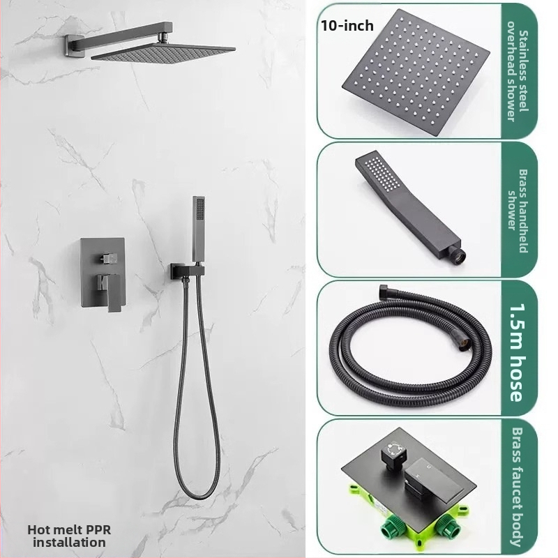 Slėptas sienos dušo komplektas, vario konstrukcija, kvadratinis lietaus dušas, temperatūros reguliavimas, modelis zs-anz