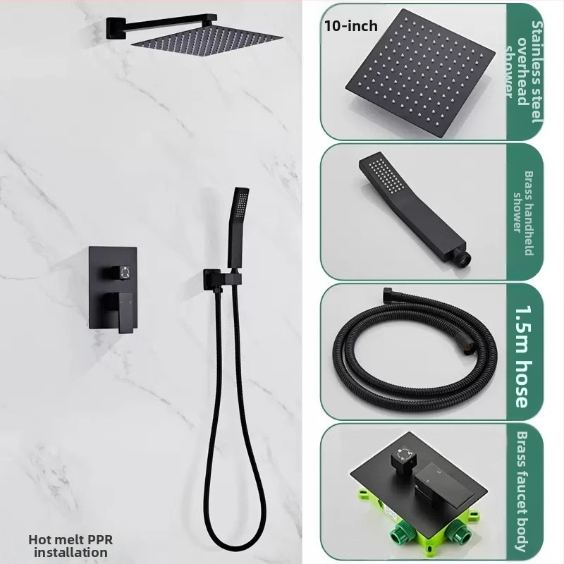 Slėptas sienos dušo komplektas, vario konstrukcija, kvadratinis lietaus dušas, temperatūros reguliavimas, modelis zs-anz