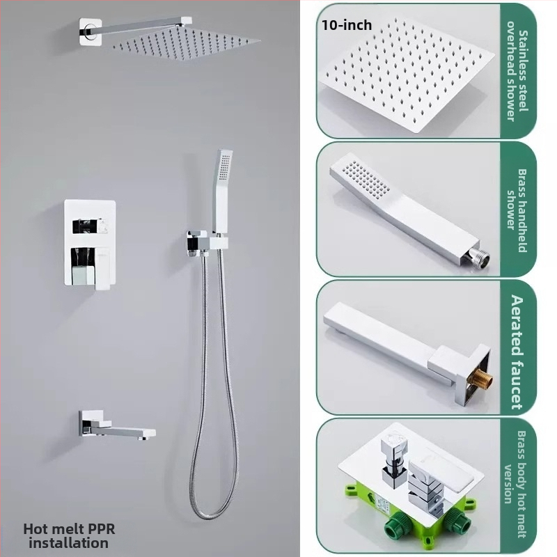Slėptas sienos dušo komplektas, vario konstrukcija, kvadratinis lietaus dušas, temperatūros reguliavimas, modelis zs-anz