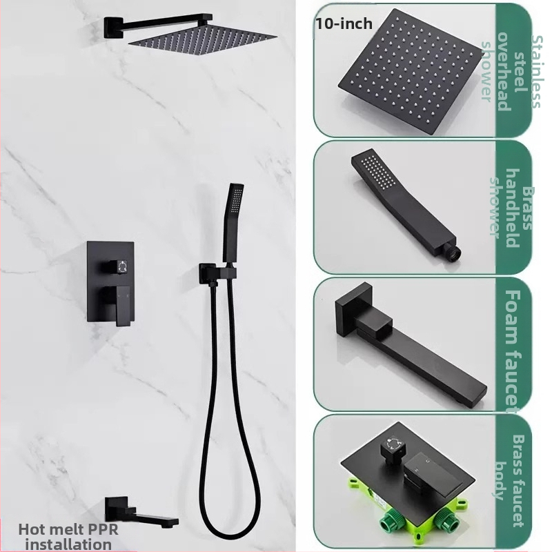Slėptas sienos dušo komplektas, vario konstrukcija, kvadratinis lietaus dušas, temperatūros reguliavimas, modelis zs-anz