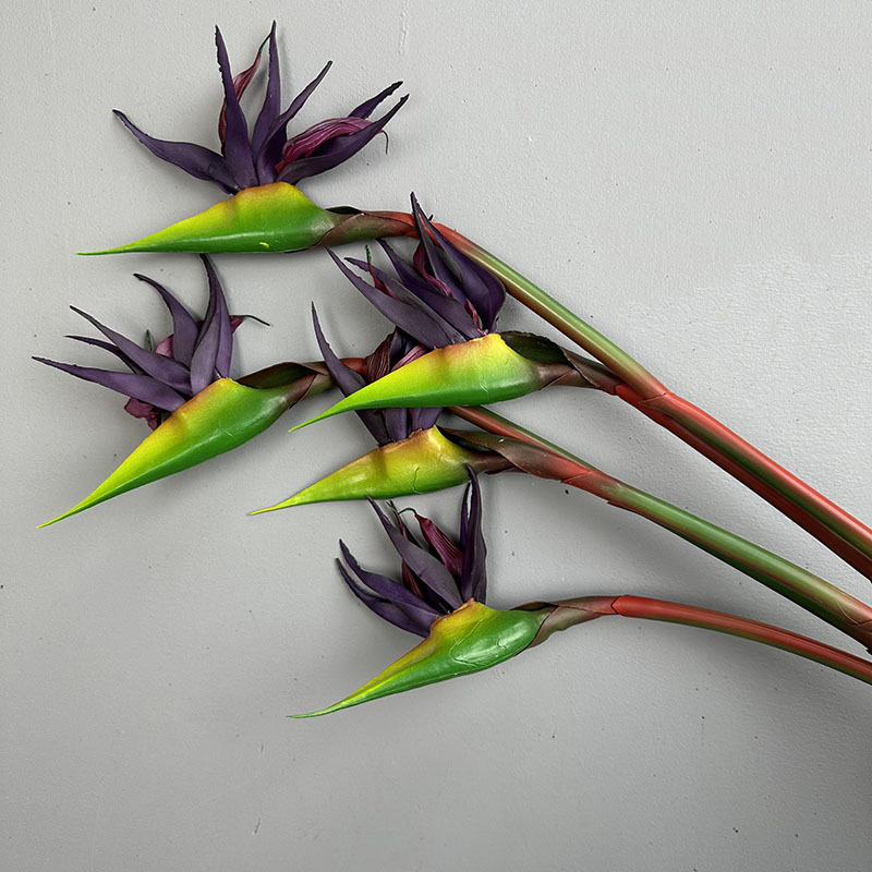 Mesterséges Bird of Paradise virág beltéri dekorációhoz — Márka Zen buddhism; Anyag Soft glue; Folyamat Styling, embossed, injection molding; Fajta Bird of paradise; Cél esküvők, fotórekvizitek, otthoni dekoráció