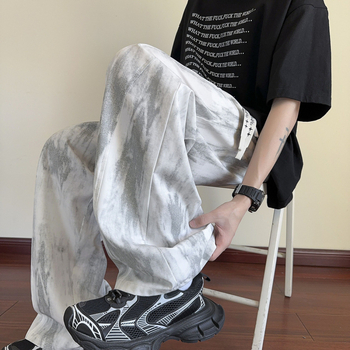 Ανδρικά παντελόνια με χαλαρή ίσια γραμμή από πολυεστέρα, ριγέ σχέδιο, γρήγορο στέγνωμα, με διπλή ζώνη