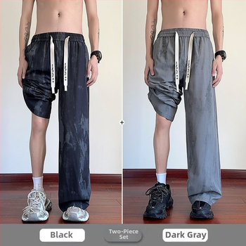 Ανδρικά παντελόνια με χαλαρή ίσια γραμμή από πολυεστέρα, ριγέ σχέδιο, γρήγορο στέγνωμα, με διπλή ζώνη