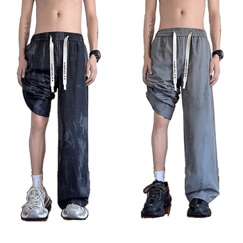 Ανδρικά παντελόνια με χαλαρή ίσια γραμμή από πολυεστέρα, ριγέ σχέδιο, γρήγορο στέγνωμα, με διπλή ζώνη