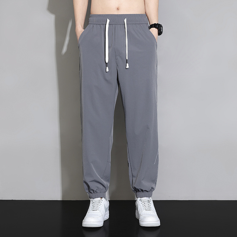 Мъжки спортни дълги панталони с райета, тънък полиестер-спандекс микс, бързосъхнещи, права кройка, средна талия