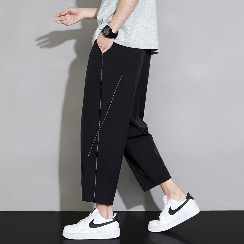 Мъжки спортни дълги панталони с райета, тънък полиестер-спандекс микс, бързосъхнещи, права кройка, средна талия