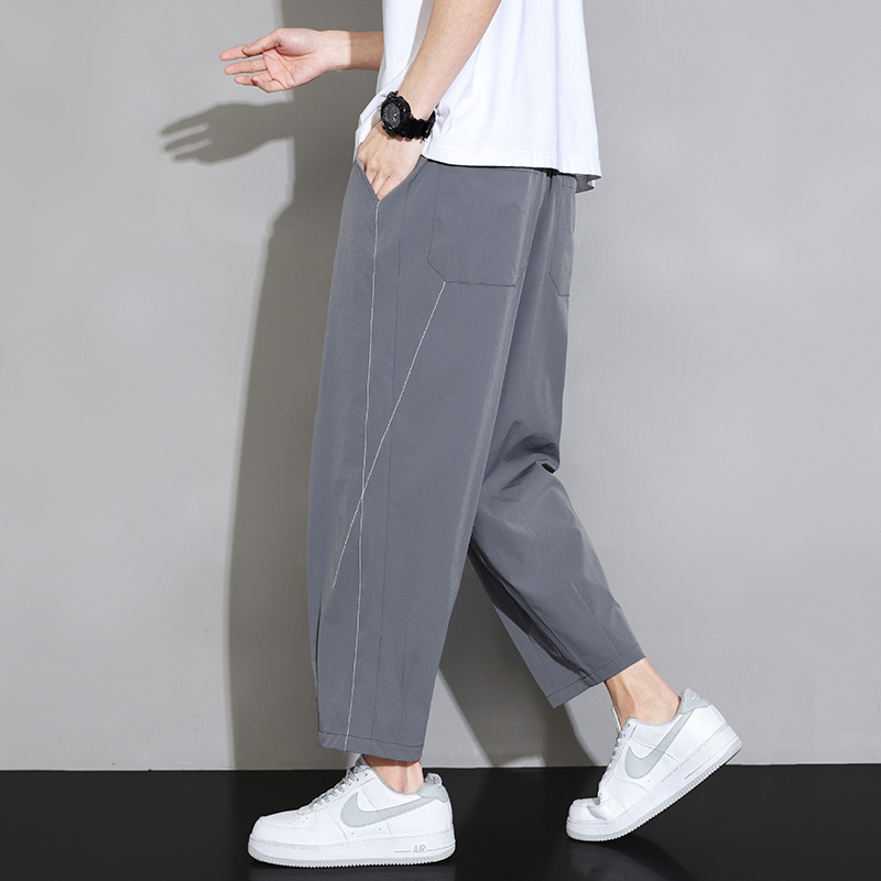 Мъжки спортни дълги панталони с райета, тънък полиестер-спандекс микс, бързосъхнещи, права кройка, средна талия