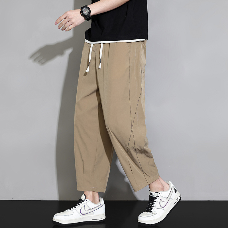 Мъжки спортни дълги панталони с райета, тънък полиестер-спандекс микс, бързосъхнещи, права кройка, средна талия