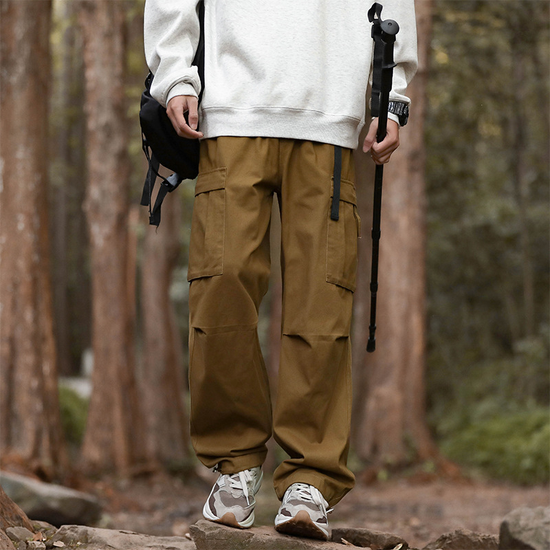 Мъжки спортно-ежедневни панталони от чист памук, едноцветни, японски стил, дълги панталони с маншет, подходящи за пролет, лято и есен