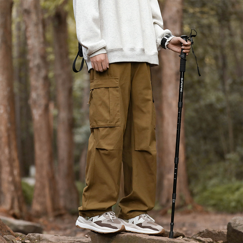 Мъжки спортно-ежедневни панталони от чист памук, едноцветни, японски стил, дълги панталони с маншет, подходящи за пролет, лято и есен