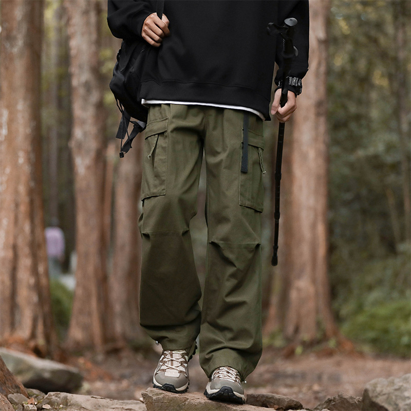 Мъжки спортно-ежедневни панталони от чист памук, едноцветни, японски стил, дълги панталони с маншет, подходящи за пролет, лято и есен