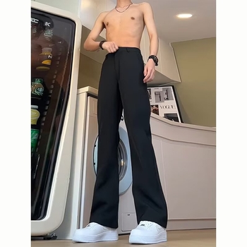 Ανδρικά παντελόνια με ελαφρώς φαρδιά γραμμή, πολυεστερικά με ελαστικότητα, καλοκαιρινά, μεσαία μέση