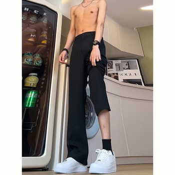 Ανδρικά παντελόνια με ελαφρώς φαρδιά γραμμή, πολυεστερικά με ελαστικότητα, καλοκαιρινά, μεσαία μέση