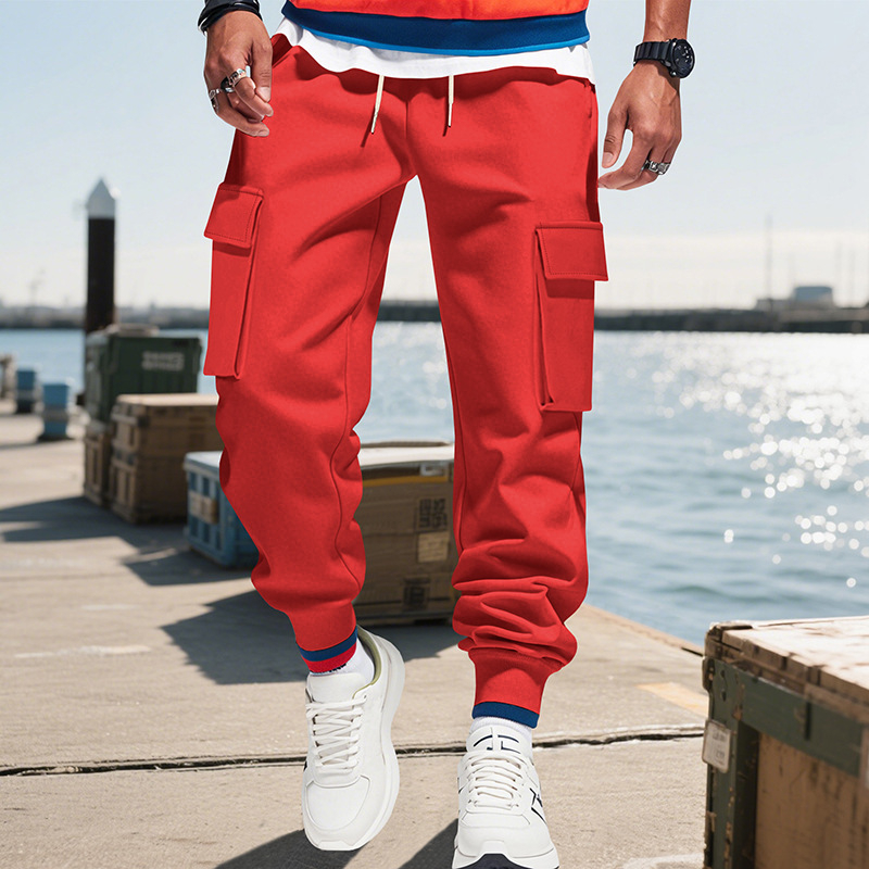 Meeste igapäevased cargo püksid mitme taskuga, keskel vöökoht, vaba lõige, polüester elastne kangas, sügisel