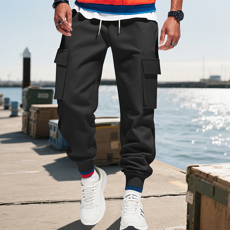 Meeste igapäevased cargo püksid mitme taskuga, keskel vöökoht, vaba lõige, polüester elastne kangas, sügisel