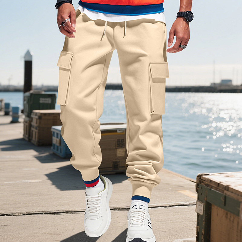 Meeste igapäevased cargo püksid mitme taskuga, keskel vöökoht, vaba lõige, polüester elastne kangas, sügisel