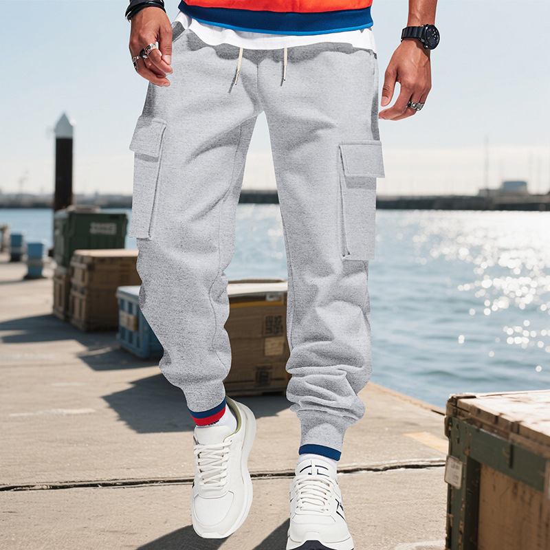 Meeste igapäevased cargo püksid mitme taskuga, keskel vöökoht, vaba lõige, polüester elastne kangas, sügisel