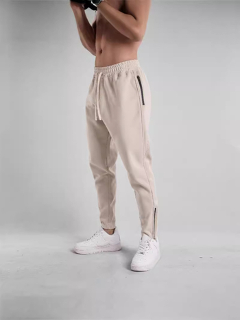 Ανδρικά βαμβακερά jogger παντελόνια με φερμουάρ στα αστράγαλα, χαλαρή γραμμή, μεσαία μέση, κορδόνι κλεισίματος, αναπνεύσιμα