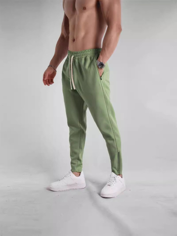 Ανδρικά βαμβακερά jogger παντελόνια με φερμουάρ στα αστράγαλα, χαλαρή γραμμή, μεσαία μέση, κορδόνι κλεισίματος, αναπνεύσιμα