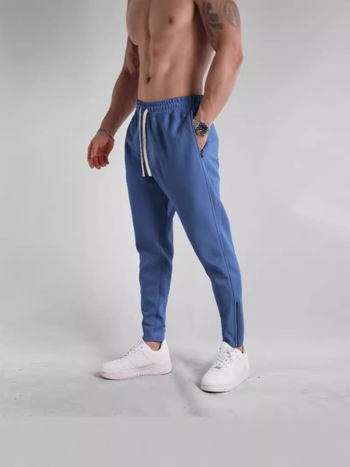 Ανδρικά βαμβακερά jogger παντελόνια με φερμουάρ στα αστράγαλα, χαλαρή γραμμή, μεσαία μέση, κορδόνι κλεισίματος, αναπνεύσιμα