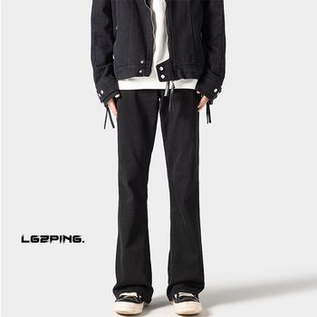 Дънки деним със средна талия, прави крачета, каменно измиване, много джобове, ретро стил