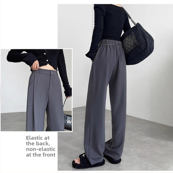 Женски панталони с широки крачоли и висока талия, ежедневен стил с корейски акцент, полиестер-еластанова смес, висока еластичност, пролет 2024